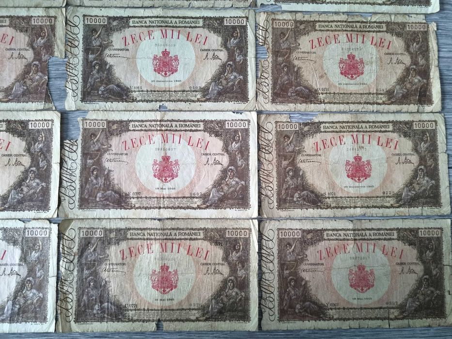 Lot 15 bancnote Romania 10000 lei 1945-1946