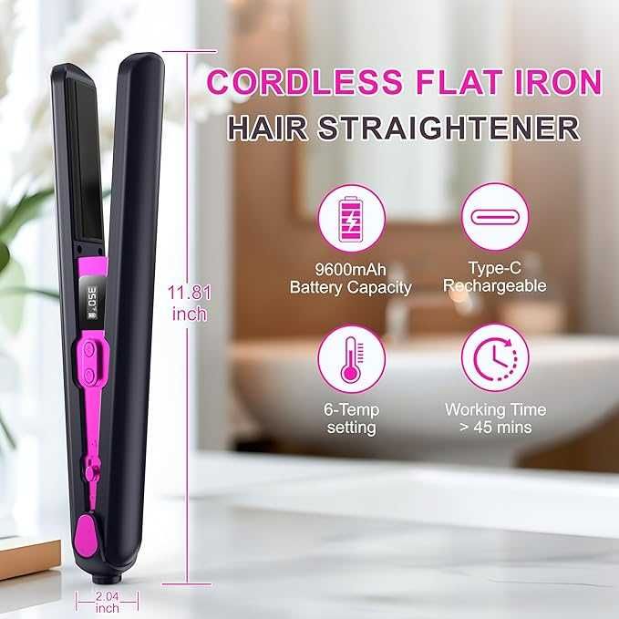 Rychi 2 в 1 безжична преса за коса и маша за изправяне и накъдряне