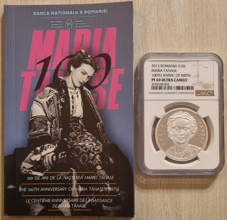 Moneda BNR 10 lei argint Maria Tanase gradata NGC PF 69 UC