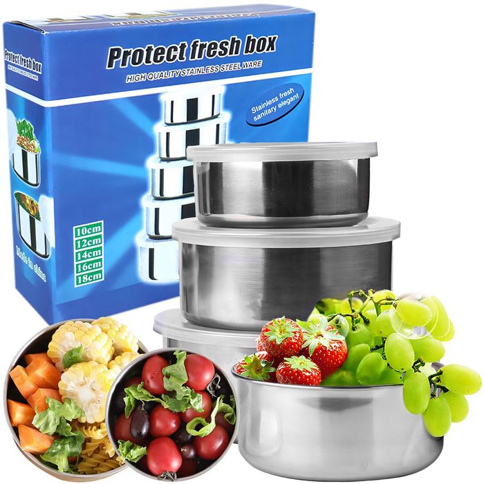 Set 5 caserole din Inox prevazute cu capace din plastic