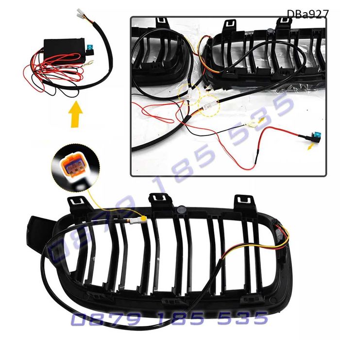Светещи LED двойни бъбреци BMW 3 F30 F31 грил решетки черни бмв ф30