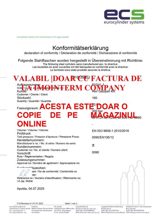 Tub butelie argon ,corgon 20 l PLIN import Germania -2025 certificat