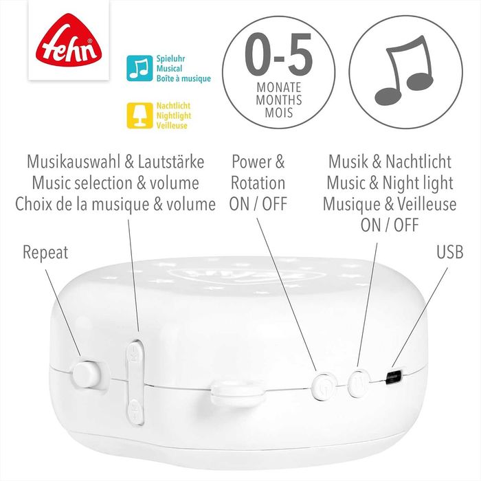 Fehn MP3 Mobilewerk с нощна лампа – Електронен механизъм за бебешка въртележка