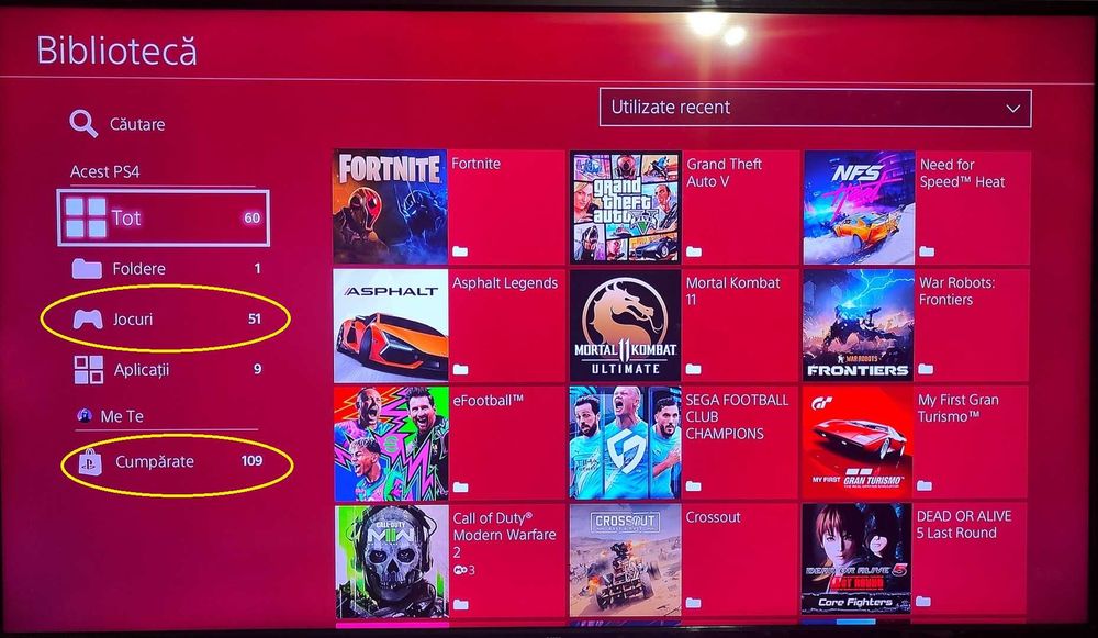 50 jocuri+PS4 PRO 1TB, 1 Manetă, Fortnite, GTA V, Mortal Kombat 11, NFS Heat
