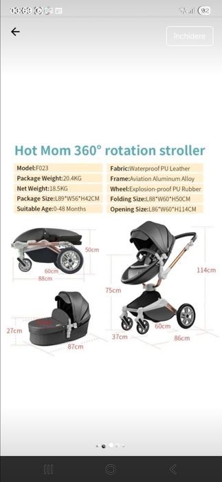 Carucior Hot Mom 360° (3 in 1) cu toate accesoriile