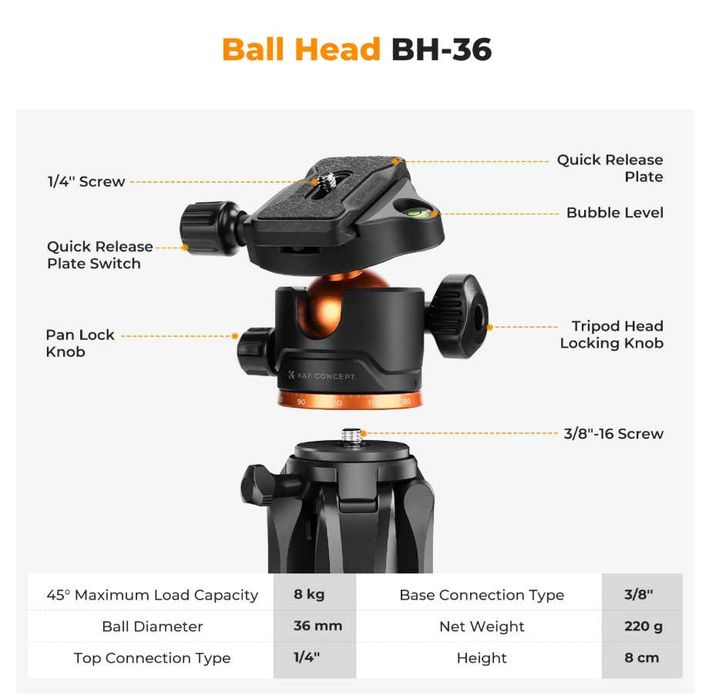 K&F Concept Професионален статив / трипод , товароносимост 8клг.