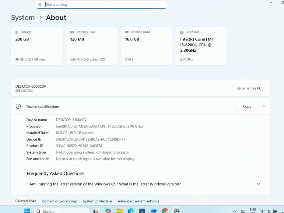 Лаптоп Lenovo ThinkPad E560 15.6" i5-6200U 2.30GHz/RAM 16GB/SSD 256GB
