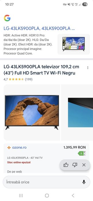 Tv lg smart smart tv diagonala 109