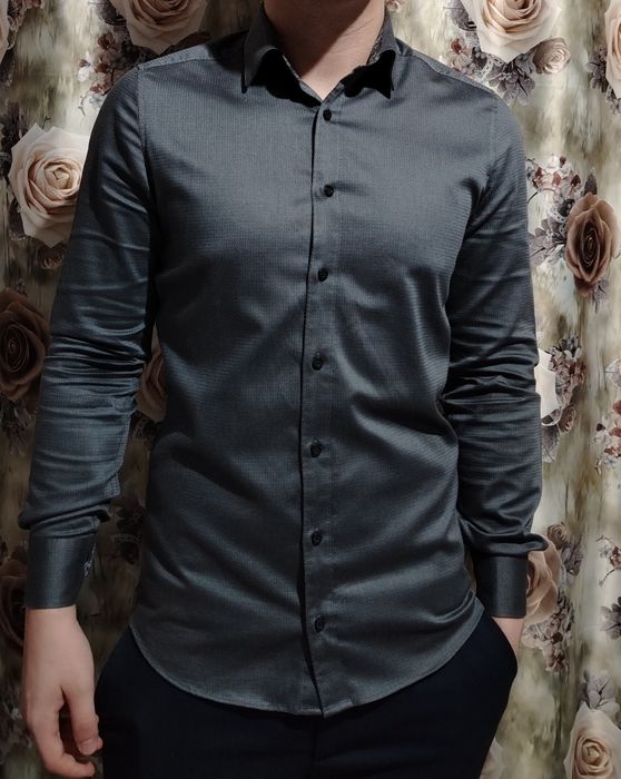 Cămașă  băieți /bărbați, Slimfit, gri antracit,97%BUMBAC