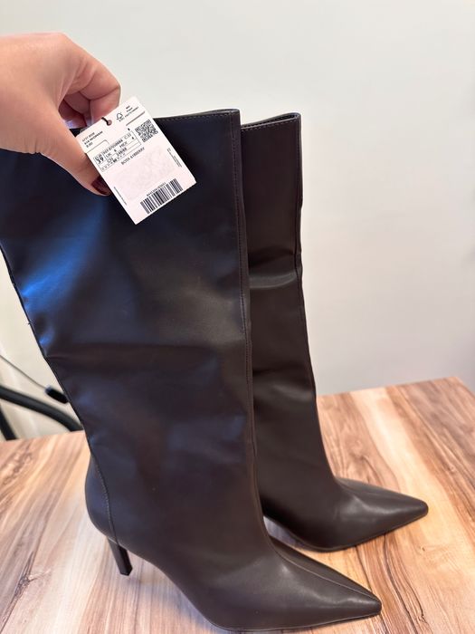 Mango – Кожени ботуши на висок ток – Размер 39 – Чисто нови с етикет