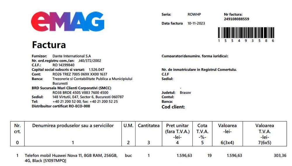 Vand Huawei Nova 11, 8 GB RAM, 256 GB