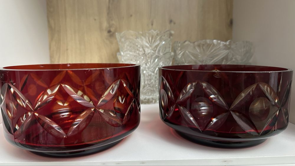 Фруктовницы красный хрусталь 2 штуки