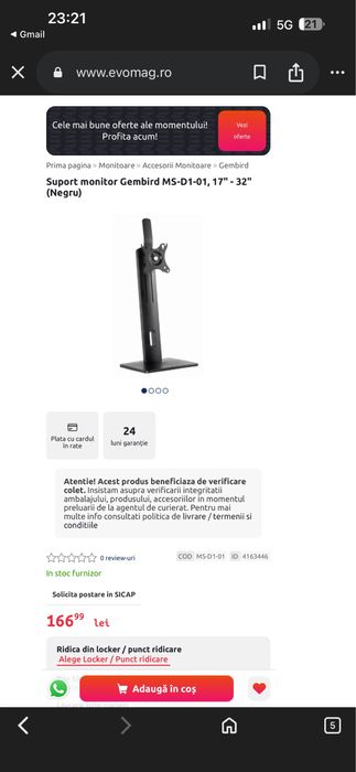 Suport monitor reglabil Gembird