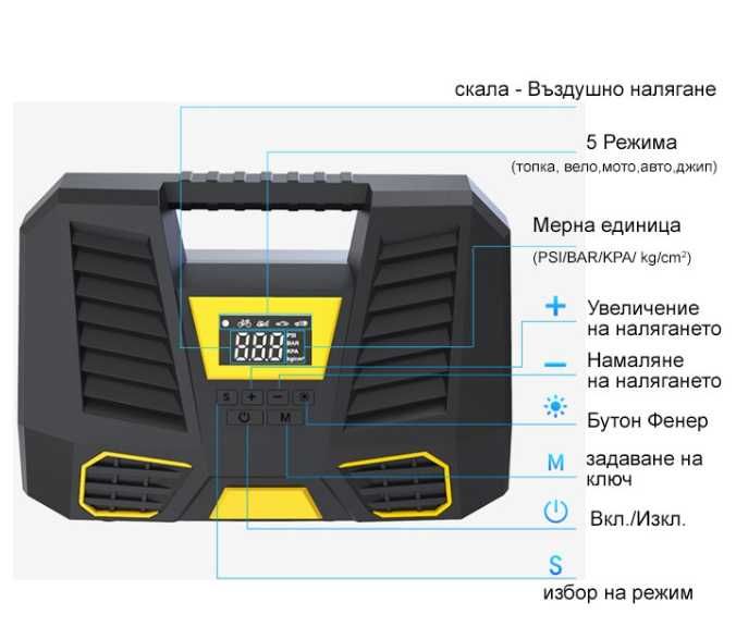 Компресор дигитален за гуми 12V