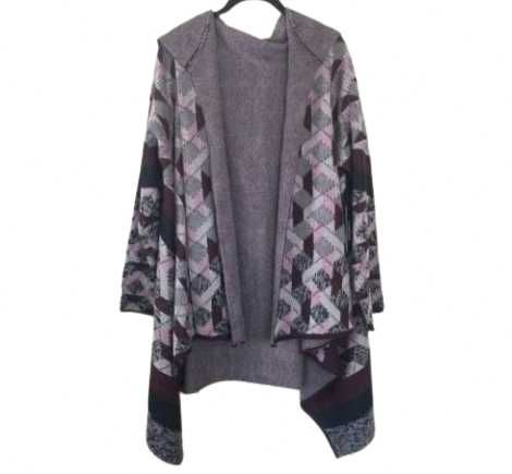 Vertigo Дълга Плетена Жилетка с Качулка L Многоцветна Без Закопчаване