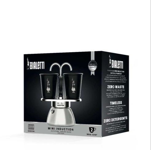 Комплект кафеварка с 2 броя чаши Set Mini Bialetti индукционна черна