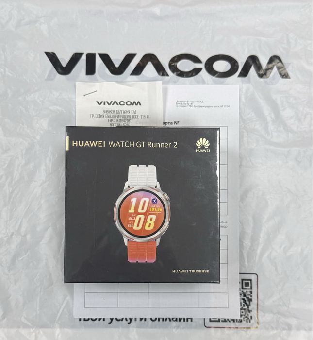 ЗАПЕЧАТАН 43mm Huawei watch GT Runner Гаранция Vivacom 2028 Orange