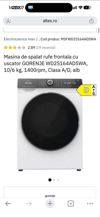 Masina de spalat rufe cu uscator inclus 10 kg