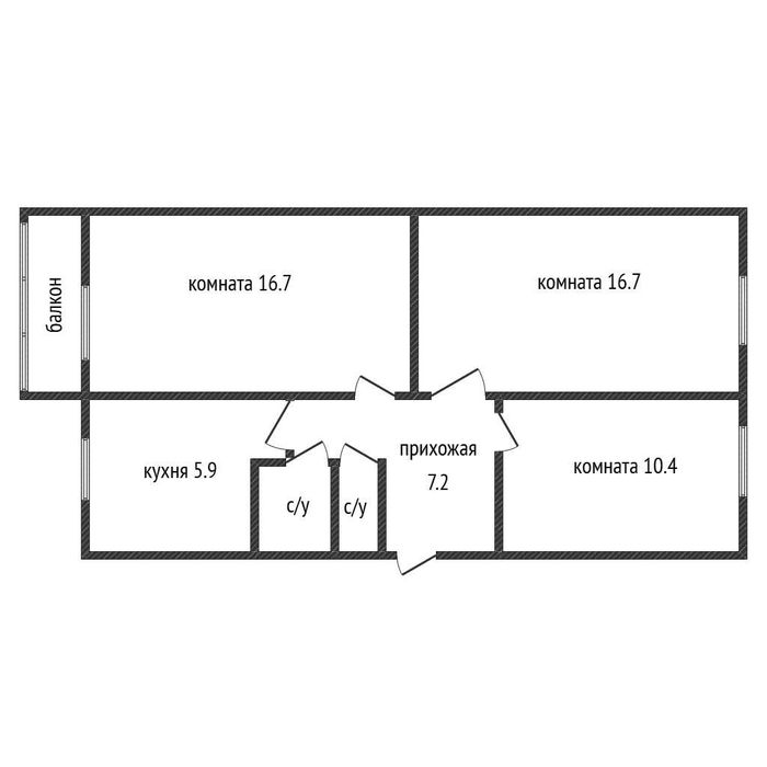 3-х комнатная 9 мкр.