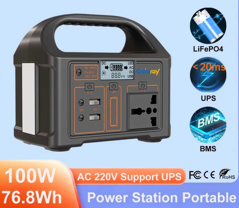 Mini UPS powerbank 220V – 100W – acumulator Lifepo4 pentru pescuit 1kg