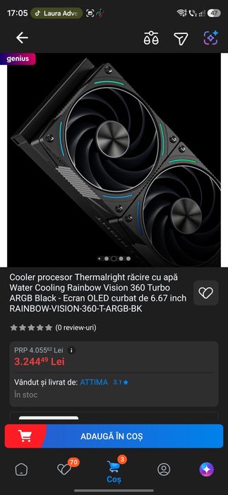 Cooler procesor Thermalright răcire cu apă Water Cooling Rainbow Vision 360 Turbo ARGB Black - Ecran OLED curbat de 6.67 inch RAINBOW-VISION-360