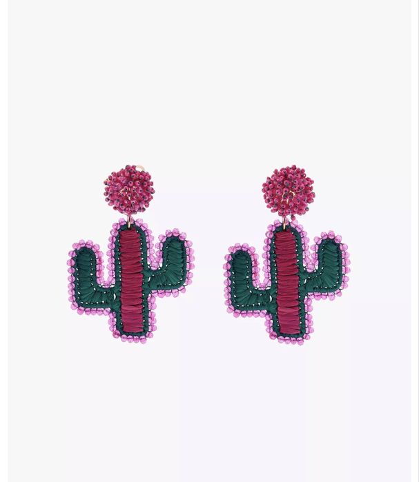 Cercei maxi Zara roz magenta verde Cactus noi cu eticheta