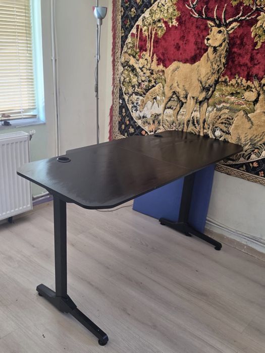 Birou Gaming cu cadru metalic și blat textură carbon, 120 cm