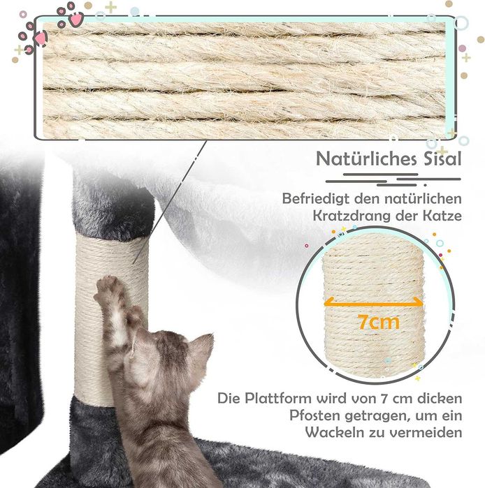 Ansamblu joaca pisici 96 cm cu casuta si cos |S 593205 Dark Gray