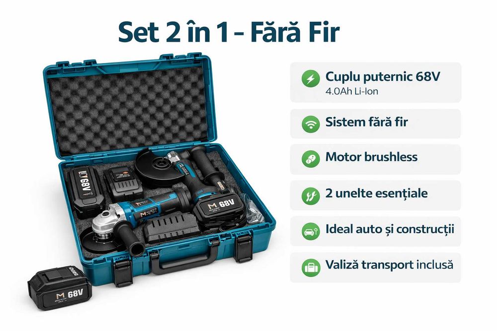 Set Scule 2 in 1 Matrix Max 68V Cheie Impact + Polizor Unghiular