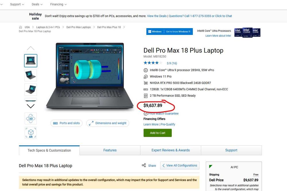 Dell Precision Pro Max 18 Plus Ultra 9 128GB Ram RTX Pro 5000 24GB 2TB