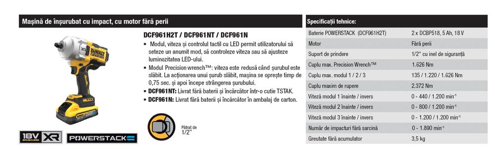 DeWALT DCF961N Body (Bare unit) Mașină de înșurubat cu impact