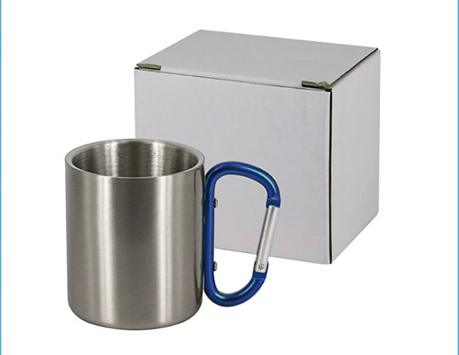 Сублимируема чаша от неръждаема стомана с цветна дръжка тип Карабинер