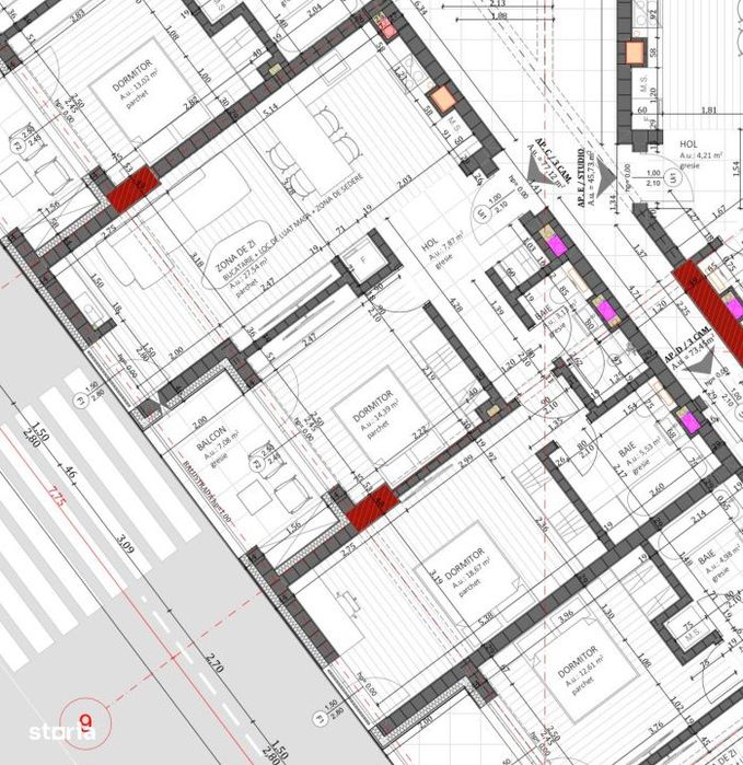 Apartament 3 camere semifinisat, 77 mp, etaj intermediar + parcare, zo — fotografia 1
