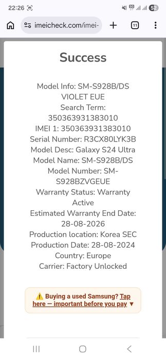 Samsung Galaxy S24 Ultra Violet 256GB