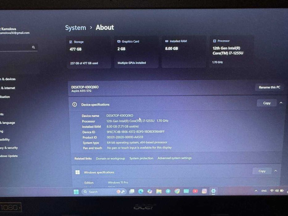 Acer Aspire 5 A515-57G — i7-1255U