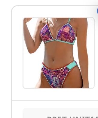 CUPSHE bikini două piese decolteu în V tiv croșetat margine contrast – Aqua L