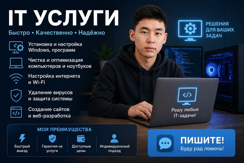 IT услуги в Алматы ДЁШЕВО | Настройка ПК, Windows, ремонт, сайты