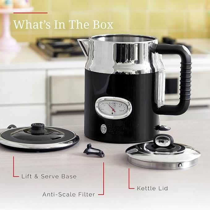 Електрическа кана Russell Hobbs Retro Style 1.7 л – черна с корпус от неръждаема стомана