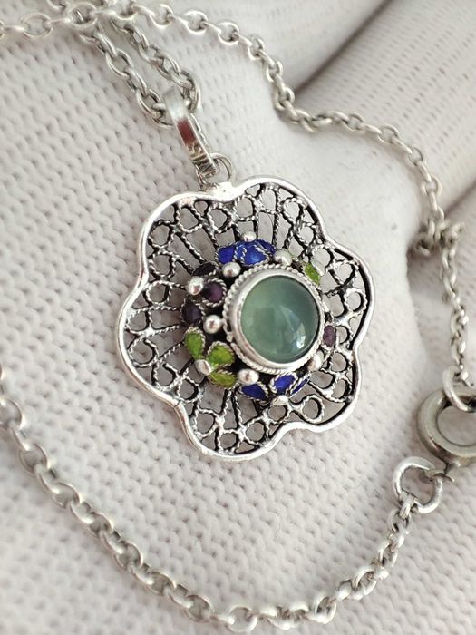 925 pandantiv cu aventurin si email