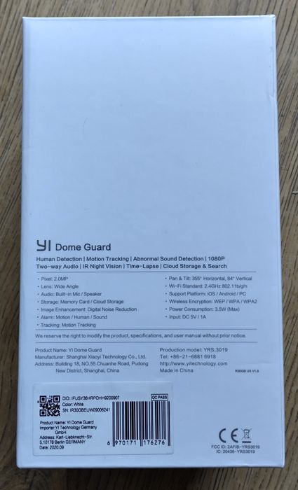 Cameră de supraveghere, YI Dome Guard 1080