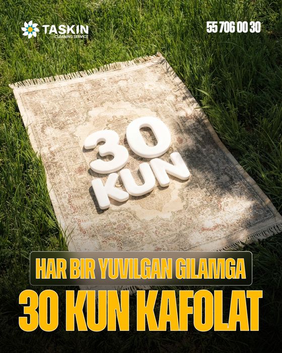 Har bir yuvgan gilamga 30 kun kafolat beramiz