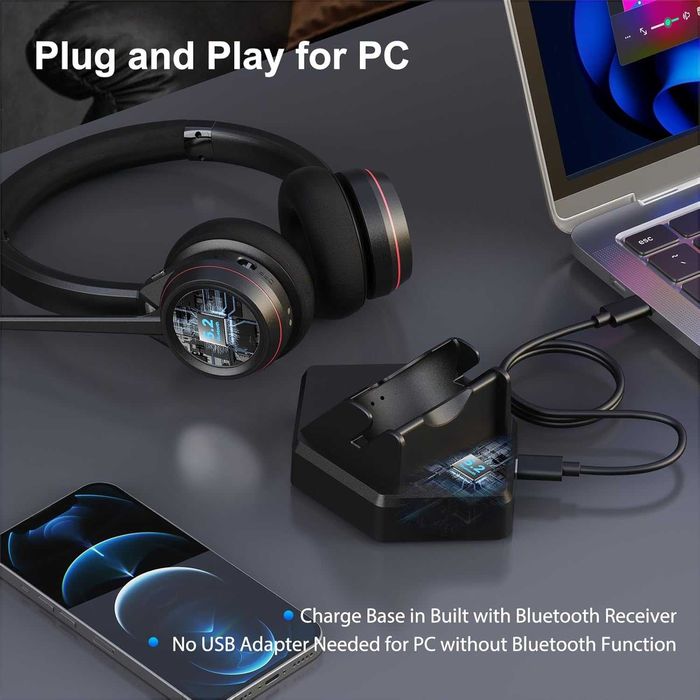 Beebang Bluetooth слушалки с микрофон, безжични с бутон за изключване