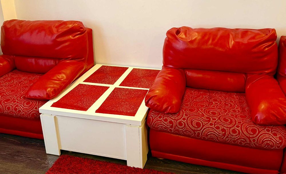 Canapea Extensibila din Piele + Fotolii