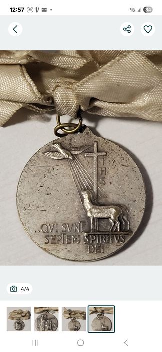 Medalie religioasa veche din Italia reprezentand sfintii Petru si Ioan