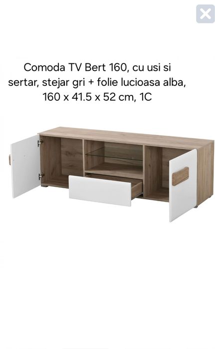 Biblioteca living Bert, stejar gri + alb lucios, 310 cm, 7C