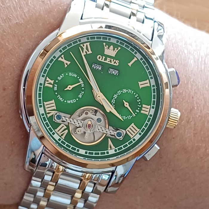 Olevs Хронограф, Автоматik,Скелет,3 ATM,HDСветещ,Мултифункции,Календар