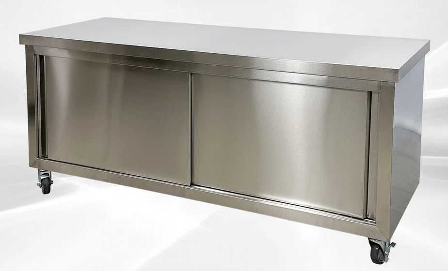Lichidare de stoc 100 / 120 / 150 / 180 / 200 pe linia 700 Dulap Masa Inox Cu Usi Glisante Si Polita Horeca Transport Gratuit