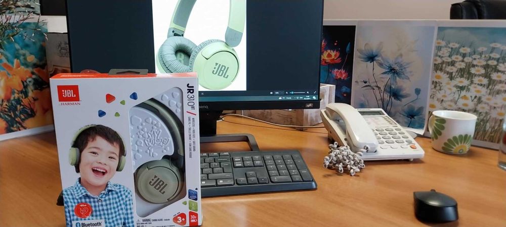 Детски слушалки с микрофон JBL - JR310 BT, безжични, зелени