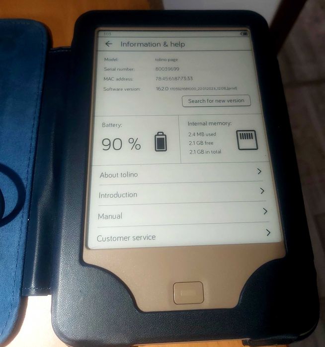 E-book Reader Tolino Page + Husă+cablu