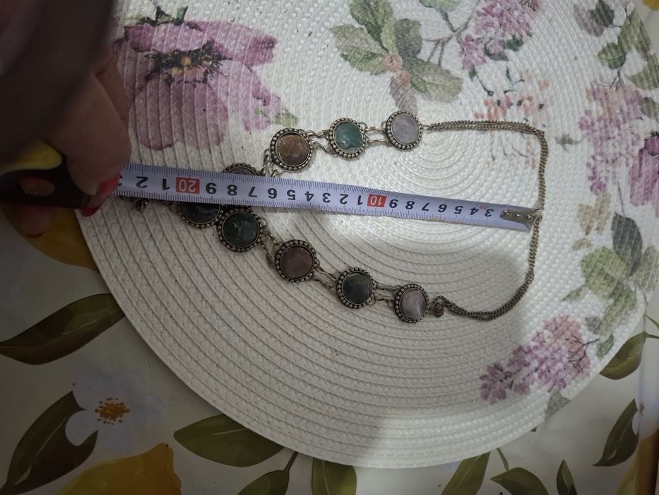 Colier tribal  alpaca cu agate si cuart masiv